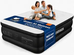 CHERIMOR Air Mattress Queen with Built in Pump, Inflatable Blow Up Mattress 18" Raised, Multi-Layer Leakproof, Heavy-Duty Support 800 lbs, Air Bed Queen Size for Home Guests Camping, 3-Min Inflation