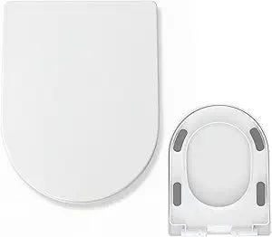 U/D-Shape Toilet Seat Replacement, Ergonomic Soft Close Quiet No Slam, PP Plastic Heavy-Duty Anti-Yellow, Quick Release Easy Install, Fits 18.1LX14.3W Elongated Toilets  MinS028