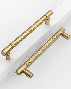 10-Pack 5 Inch(128MM) Hole Center Champagne Bronze Cabinet Pulls, Modern Brushed Bronze Drawer Handles for Kitchen Cabinets, Hammered Vanity Handles - Heavy Duty CK0090