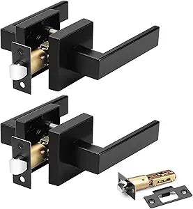 Probrico 2 Pack Passage Door Handle in Matte Black,Interior Closet Door Knobs for Hallway,Non-Locking Keyless Modern Door Lever Hardware,Reversible Left & Right Handed Door