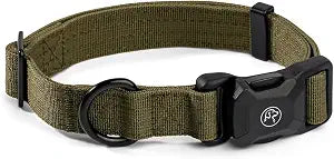 Scout Supply Co.Heavy Duty Dog Collar with Quick-Release Magnetic Buckle, Adjustable Double Layer Nylon Dog Collar for Medium Dogs, (Green, M: 14" to 18")