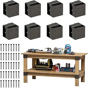 Rust-Resistant Workbench Bracket Kit, 8 Pcs Heavy Duty Steel 3-Way Corner Braces with 64 Screws for 2x4 Wood, DIY Workbench, Garage Shelving, Firewood Rack, Kitchen Storage Rack