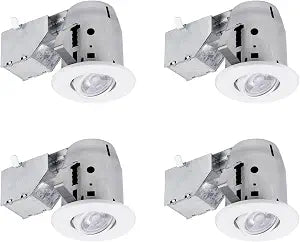 Globe Electric 90718 3" LED IC Rated Swivel Round Trim Recessed Lighting Kit 4-Pack, White Finish, Easy Install Push-N-Click Clips, Bulbs Included, 3.25" Hole Size, 400 Lumen