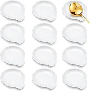 Irenare 12 Pcs Ceramic Spoon Rest for Stove Top, 3.74 Inch Porcelain Spoon Holder, Coffee Utensil Rest Heat Resistant Dishwasher Safe for Home Kitchen Accessories Gift(White)
