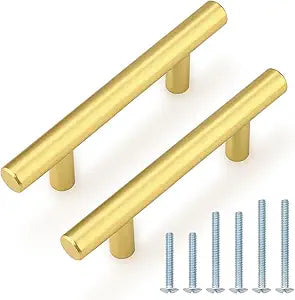 Probrico 30 Pack 3 Inch Center-to-Center Kitchen Cabinet Pulls T Bar Gold Cabinet Handles Modern Drawer Hardware Dresser Pulls, 5 Inch Total Length