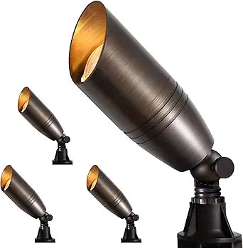 Gardencoin Solid Brass Outdoor Landscape Spotlights, 12V Heavy Duty Low Voltage LED Landscape Lights Waterproof for Garden Uplighting, Classic Bronze Accent Lighting Fixture Without MR16 Bulb, 4 Pack