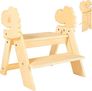 Wooden Toddler Step Stool, Cute Dinosaur Design, Natural