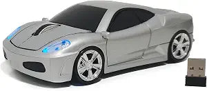 Wireless Car Mouse, Sport Car Shaped Mouse Mice for Computer, Laptop, PC, Mac with LED Light (Silver)