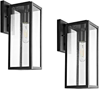 Bestshared Outdoor Wall Sconce, 2-Pack 15 Inch Exterior Wall Lanterns with Clear Glass, Anti-Rust Black Porch Lights,Weather Resistant Outdoor Lights for House, Garage, Doorway, Patio, Yard,E26 Socket
