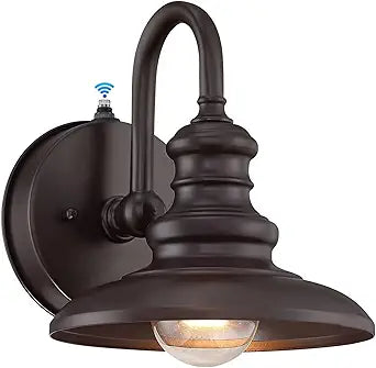 LONEDRUID Dusk to Dawn Sensor Outdoor Gooseneck Barn Light Fixtures Brown Exterior Wall Sconce Lighting Modern Outside Porch Lantern Waterproof Farmhouse Wall Mount Lamp for House Garage Patio