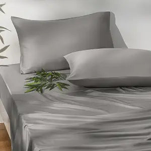 PHF 4PCS 100% Rayon Derived from Bamboo_ Sheets Set Twin Size, Cooling Sheets for Hot Sleepers, Wider Elastic Band & 16" Deep Pocket, Luxury Silky Soft Breathable Bedding Set & Pillowcase, Gray Mist