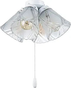 Aspen Creative 22018-3, Four-Light Ceiling Fan Light Kit with Pull Chain, Matte White Finish with Frosted and Clear Glass Shades, 14" Diameter x 7-3/8" Height