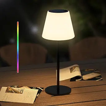 Gewiny Solar Table Lamp Outdoor Solar Lamp Waterproof with Light Sensor,Outdoor Lamps for Patio,Dimmable Warm White and RGB LED Solar Lamp Cordless,Portable Night Light for GardenTerraceCamping.