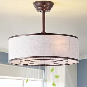 20" Brown Caged Boho Fandelier Ceiling Fan with Light & Remote Control - Bladeless Chandelier Fan, 6 Speed Quiet Reversible Motor for Bedroom, Nursery, Living Room