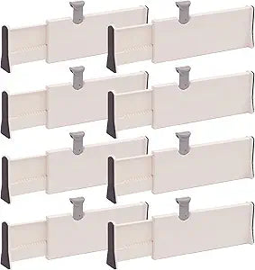 TENABORT Set of 8 Adjustable Drawer Dividers Organizer Separators Plastic Dresser Organizer for Bedroom, Bathroom, Closet, Office Desk, Kitchen Storage
