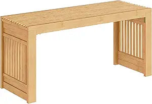 HOOBRO Bamboo Dining Bench, 35 inch Farmhouse Kitchen Table Bench, Solid Bamboo Dining Room Bench for Kitchen, Living Room, Hallway, Bedroom, Natural YL16CD01