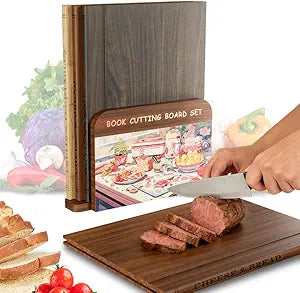 Premium Book Cutting Board Set  Crafted from 100% Black Walnut, Sapele, and Bamboo A Stylish Base With Cartoon Designs | Decorative and Functional Kitchen EssentialWalnut, Sapele, Bamboo