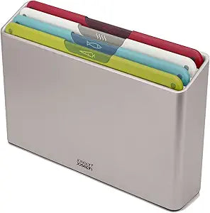 Joseph Joseph Folio Icon 4-Piece Multi Colour coded Cutting Board Set, Slimline case for organized Kitchen storage, Silver
