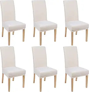 Smiry Velvet Stretch Dining Room Chair Covers Set of 6, Soft Removable Washable Chair Slipcovers Kitchen Parsons Chair Protector, Cream