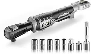 3/8" Cordless Ratchet Wrench Compatible with DEWALT 20V Battery, 88 Ft-lbs(120N.m), 500 RPM, Electric Wrench Ratchet Set, Variable Speed, LED Light, 5 Sockets, 3/8" to 1/4" & 1/2" Adapter(Tool Only)