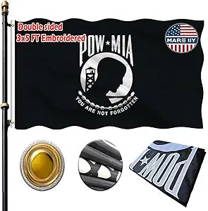 Embroidered POW MIA Flag 3x5 Outdoor Heavy Duty Double Sided - Military POW Flag, Durable Made in USA Outdoor Flags with 2 Brass Grommets