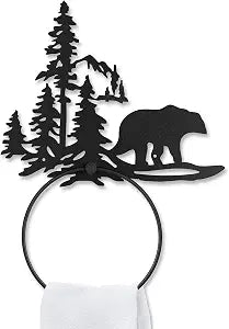 Funrous Bear Towel Holder for Bathroom Matte Black Metal Hand Towel Holder