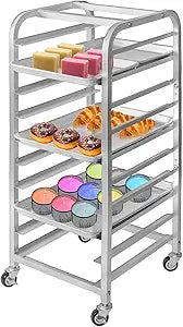 lopeztek 10-Tier Quarter & Half Sheet Pan Rack - Bread Baking Speed Rack for Cooling, Bakery Stand with wheels for Bun Pan Tray, Home Kitchen Tiered Rolling Cart for Oven(for 1/2 & 1/4 Sheet)