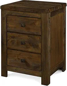 Finch Stratford Farmhouse Wooden Nightstand with 3 Drawers, Bedside End Table, Space Saving Design, Rustic Brown