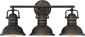 Westinghouse 6116200 Boswell Vintage-Style Three-Light Indoor Vanity Light Fixture, Oil Rubbed Bronze Finish with Highlights, Frosted Prismatic Acrylic Lens