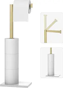 Toilet Paper Holder Stand Brushed Gold SUS 304 Stainless Steel Rustproof Free Standing 22 Inch Rotating Bathroom Tissue Roll Holder for 4 Rolls with Marble Base by HOMEMYSTIQUE