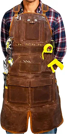 20-Pocket Heavy-Duty Waxed Canvas Work Apron  Fully Adjustable, Vintage Style Tool Organizer