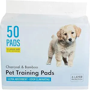 Epsilon Activated Charcoal Bamboo Odor Control Puppy Pads  50 Count, Large Disposable Pee Pads w/ Super Quick Absorbent & 6-Layer Leak-Proof for Puppies & Cats - 24 x 36