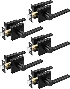 Tinewa 5 Pack Square Black Door Handles Interior, Non-Locking Interior Passage Door Lock Hallway/Closet Door Lever, Heavy Duty Modern Door Handle