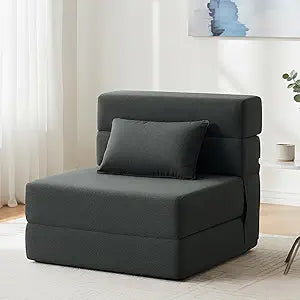 FILUXE Folding Sofa Bed | Convertible Sleeper Chair Bed for Adults, Fold Out Chair to Bed Linen Futon Chair with Pillow, for Home Dorm Apartment RV Living Room, Single Size Dark Gray