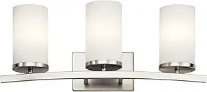 Kichler Crosby 23" Vanity Light in Brushed Nickel, 3-Light Contemporary Bathroom Light with Satin Etched Cased Opal Glass, (23" L x 8.75" H), 45497NI