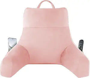 IPYNBAP Back Pillow for Bed Sitting up, Reading Pillow for Sitting in Bed Adult, Back Support Pillow, Memory Foam Sit up Lounge Backrest Pillow with Arms for TV, Couch, Chair, Dorm, 18 Inch, Pink