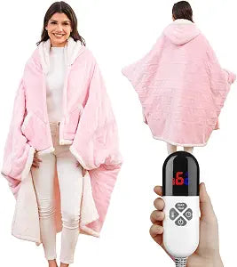 Heated Shawl Wraps for Women, Wearable Heated Throw Blanket, Electric Heated Wrap Poncho with Pockets,6 Heating Levels 4 Hours Auto-Off, Overheat Protection Machine Washable, 50x64, Pink
