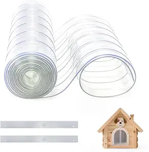 HIDROSIL Plastic Vinyl Door Flaps for DIY Dog House- (8 ft x 12 in [1 pcs] with 2pcs Metal Strips), Dog Door Replacement Strips, for DIY Cat Door - Doghouse or Kennel Door Flap, Clear