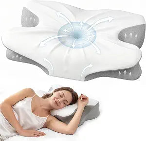Cervical Memory Foam Pillow for Neck Pain Relief, Ergonomic Contour Pillow for Side, Back and Stomach Sleepers, Cooling Removable Breathable Pillowcase, Dual-Height Design, Queen Size