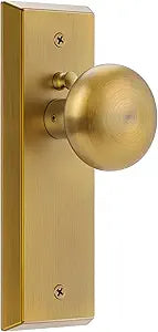 Antique Brass Door Knob, Vintage Tarnished Bedroom/Bathroom Privacy Door Handle with Lock,Heavy Solid Metal Plate with Classic Old-Fashioned Design, for Interior Doors