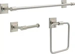 Delta Faucet McLaren 3-Piece Bathroom Set, SpotShield Brushed Nickel, 18"/24" Towel Rack, Toilet Paper Holder, Ring MCL63-BN