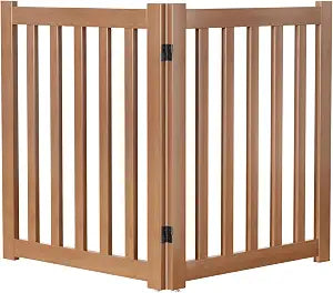Wooden Freestanding Foldable Dog Gate, 24 Inch Height 2 Panel Pet Gate No Drill for Doorways Stairs, Fully Assembled Indoor Puppy Fence (Brown, 40" W x 24" H)