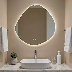 HOMECOOKIN LED Irregular Bathroom Mirror with Lights, 30 x 30 Inch Asymmetrical Backlit LED Vanity Mirror for Wall, Anti Fog Mirror for Bathroom, 3 Colors and Dimmable Light, Horizontal/Vertical