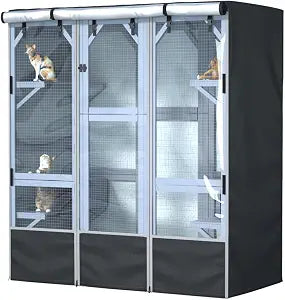 Outdoor Cat Enclosure Large Cover,Walk in Cat Kennel Cover 600D Heavy Duty Waterproof L73 X W40 X H73 Full Coverage Large Outdoor cattery Cover (Only Cover)