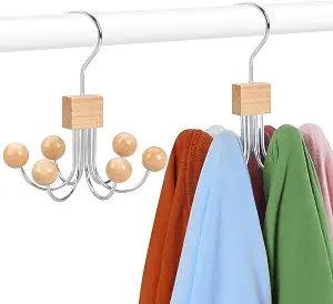 TOPIA HANGER Sweatshirt Hangers 2-Pack with 6 Wooden Balls, Purse Hanger, Scarf Hanger, Wooden Closet Hooks, Handbag Organizer, Bra Hanger, Accessory Organizers for Scarf, Tanktop, Hat, Hoodie CT82N