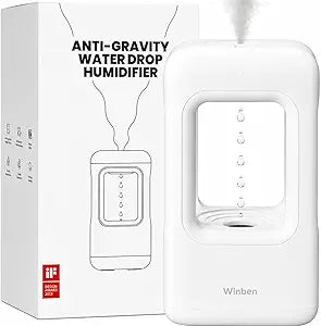 0.6L White Mini Humidifier with Anti-Gravity Water Drop Effect, Cool Mist Desktop Humidifier for Bedroom, Office Desk, Nightstand & Indoor Plants, 36dB Quiet, Night Light, Auto Shut-Off