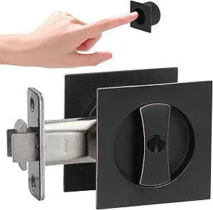 Oil Rubbed Bronze Pocket Door Hardware with Privacy Lock & Latch - Contemporary Style for Square Pocket Doors(1 Pack)
