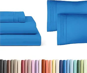 Denim Blue 3-Piece Sheet Set & Pillowcase Bedding Bundle (Twin XL Size) - Bed Set Includes Complete Twin XL Sheet Set and 2 Twin XL Pillowcases - Hotel Luxury Cooling Sheets & Pillowcase Bedding Set