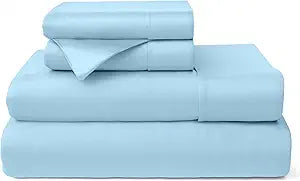 Cosy House Collection 100% Rayon Derived from Bamboo Bed Sheet Set - Cooling, Breathable, Silky Soft 4-Piece Deep Pocket Bedding Set (King, Sky Blue)