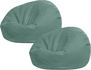Sliner 2 Pcs Stuffed Storage Bean Bag Chair Cover for Kids Adults (no Filler) Stuffable Zipper Beanbag Cover for Organizing Plush Toys or Memory Foam(31.5 * 31.5 * 15inch,Cotton,Green)